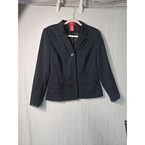 Vintage Oscar de la Renta Women's Blazer 10‎ Black Jacket Lace Hem Stretch